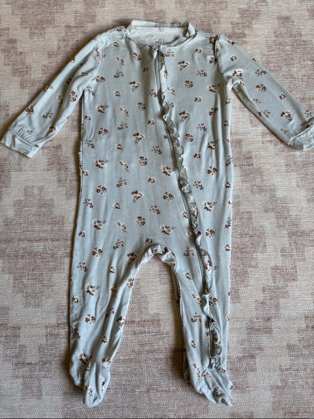 Milkberry Floral Ruffle Footed One Piece in Light Sage Infant size 6-9M